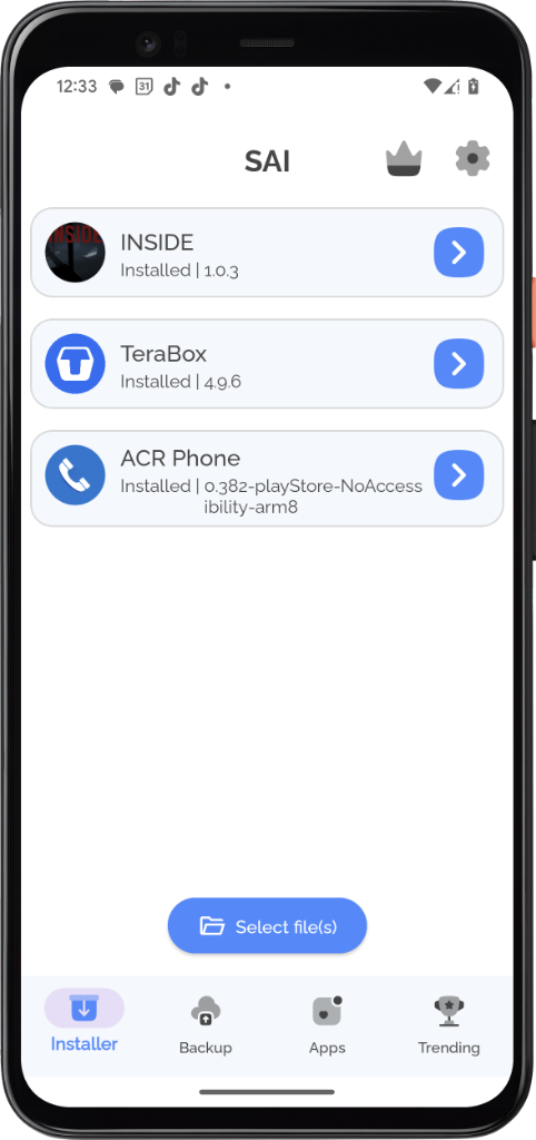 SAI App Interface Mockup